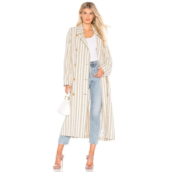 Free People Sweet Melody Natural Stripe Trench Coat In Neutral Combo Size S $280 - Picture 2 of 9